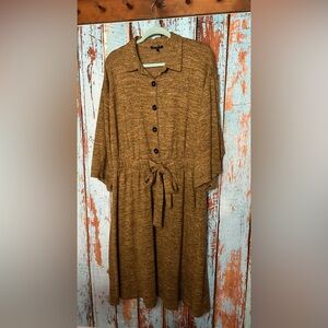 Sami & Jo Heathered Brown Drop Sleeve Elastic Waist Collar Dress